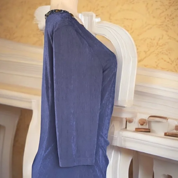Patra Vintage Beaded Ruched Blue Dress